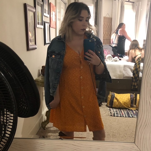 Lush Drop Waist Yellow Dress with Rainbow Polka Dots - Picture 2 of 4